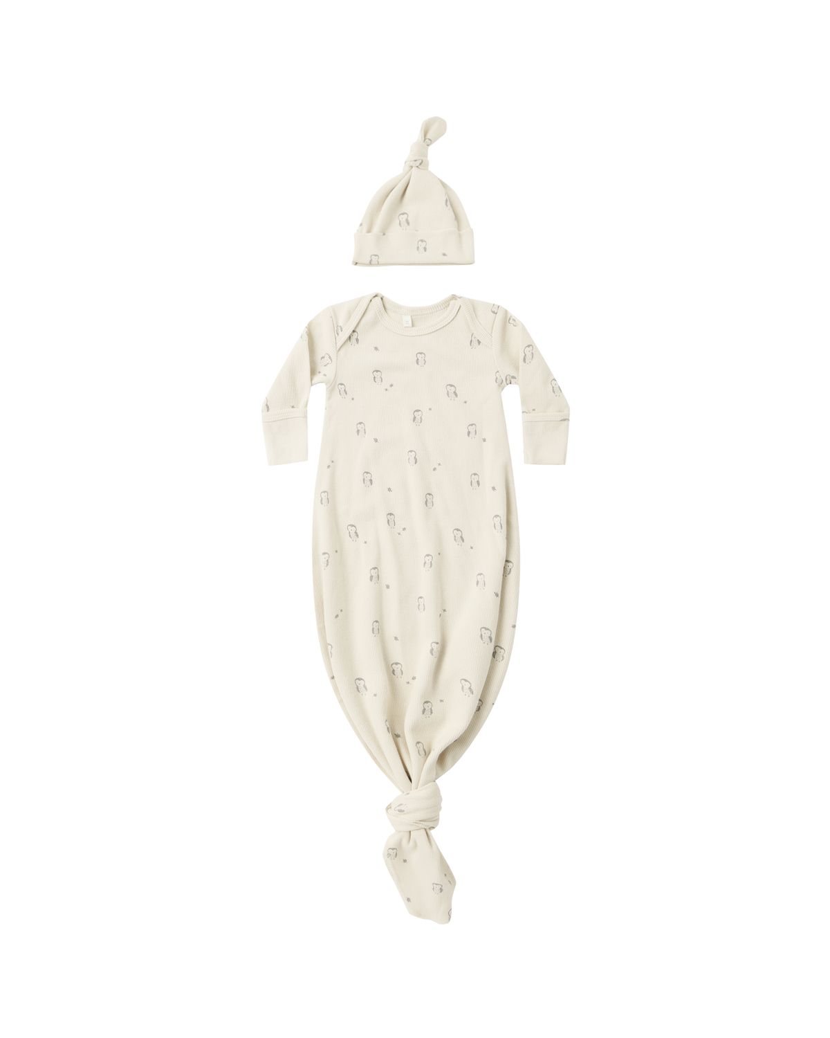 Knotted Baby Gown + Hat Set Owls One Size