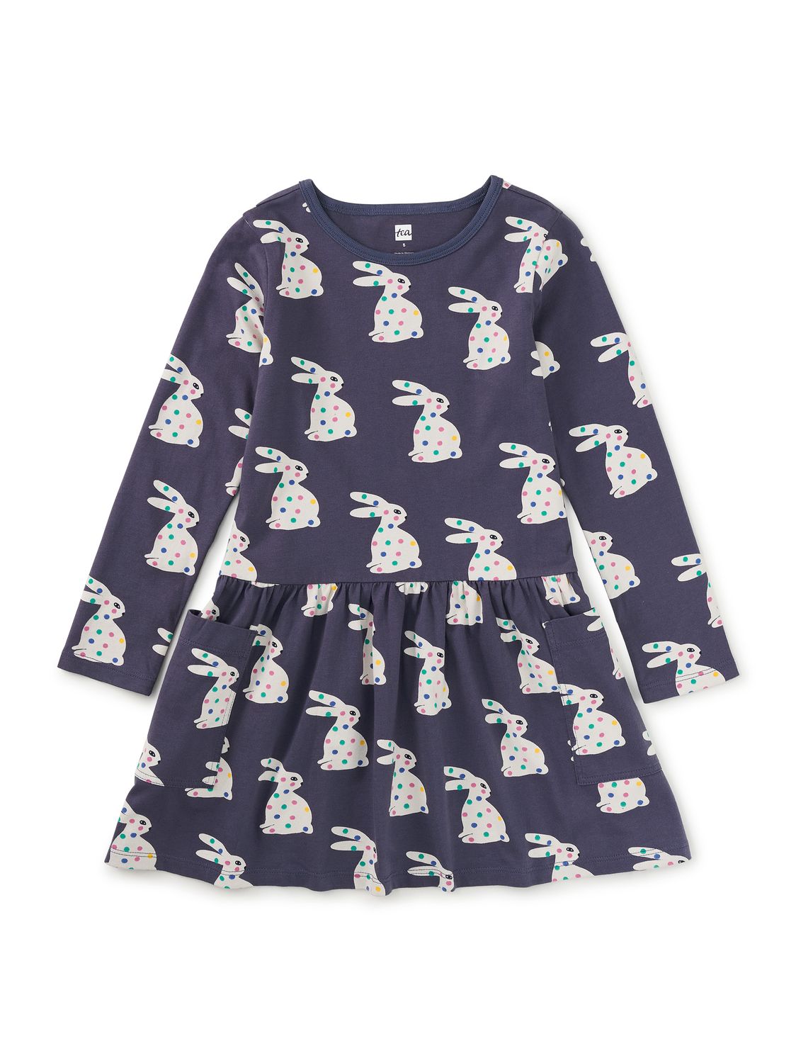 Long Sleeve Pocket Dress Rice Ball Dot Bunny