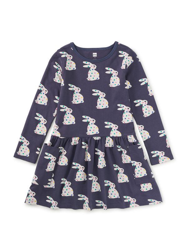 Long Sleeve Pocket Dress Rice Ball Dot Bunny