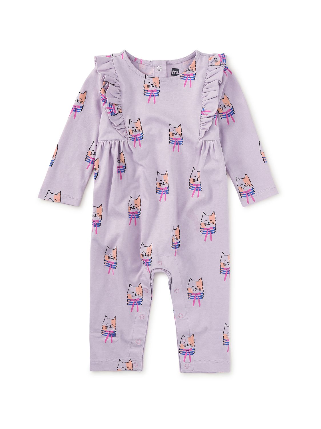 Ruffle Shoulder Baby Romper Bow Tie Cats