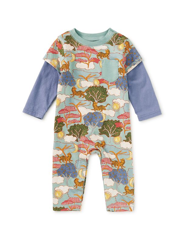 Layered Button-Up Baby Romper Sun &amp; Moon Folktale