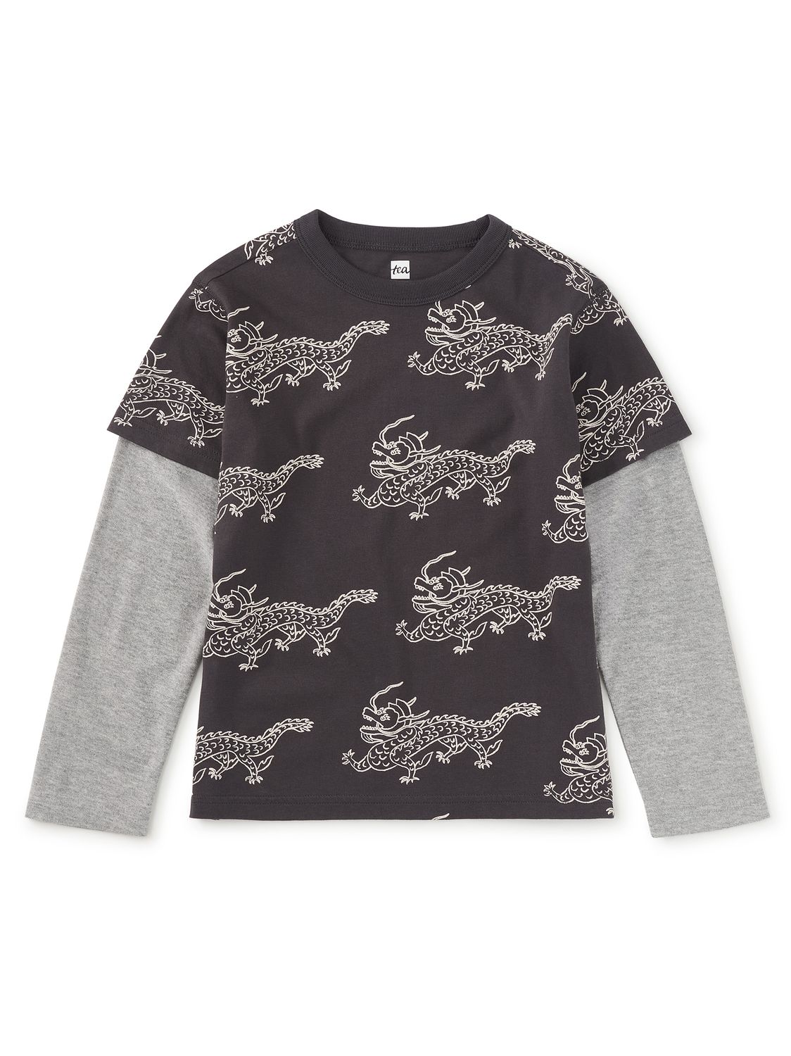 Printed Layered Sleeve Tee Korean Pottery Dragon