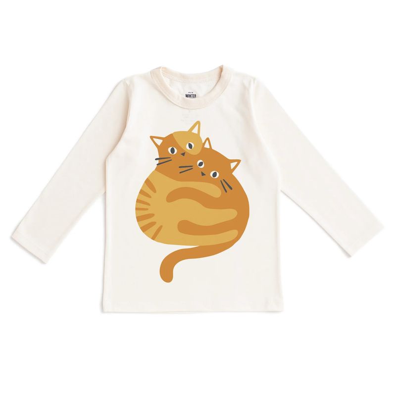 LS Graphic Baby Tee Cozy Cats Natural