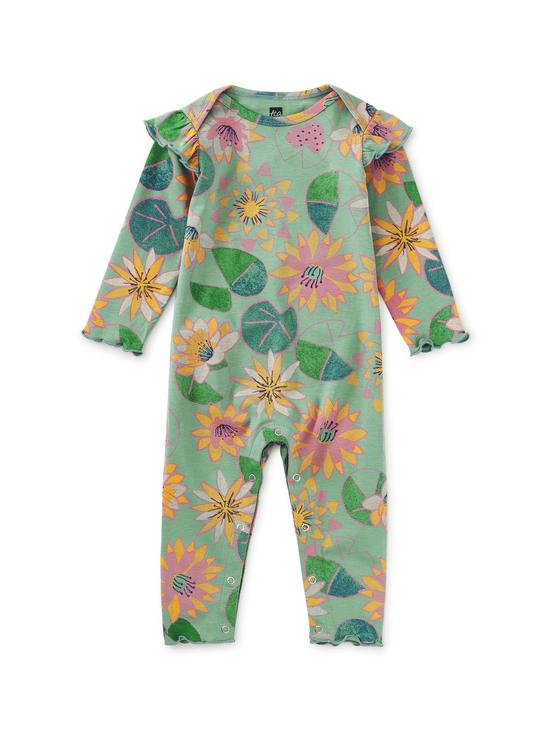 Ruffle Shoulder Baby Romper Chalk Water Lilies