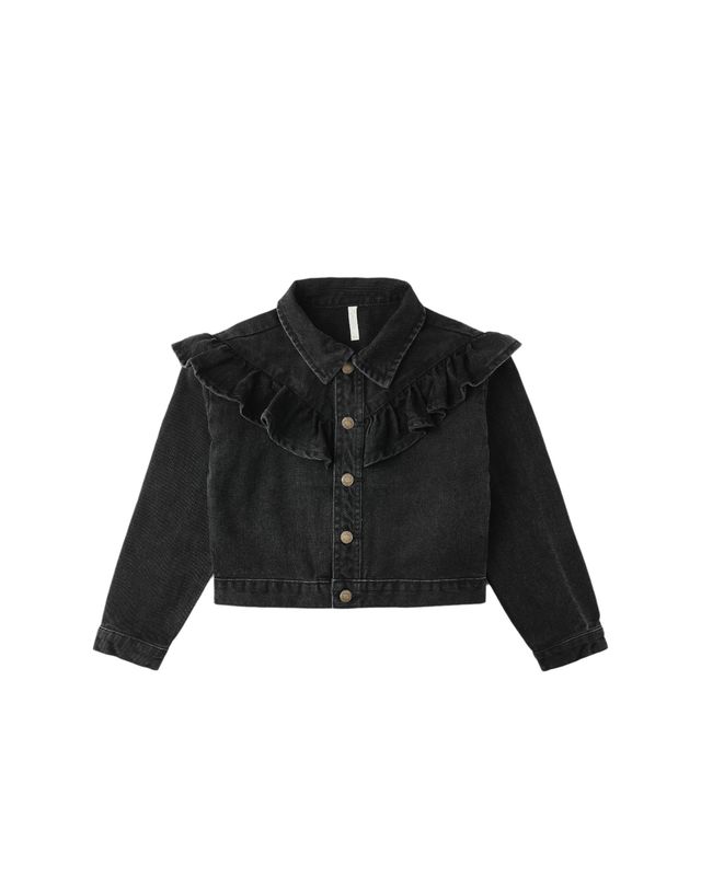 Ruffle Denim Jacket Washed Black