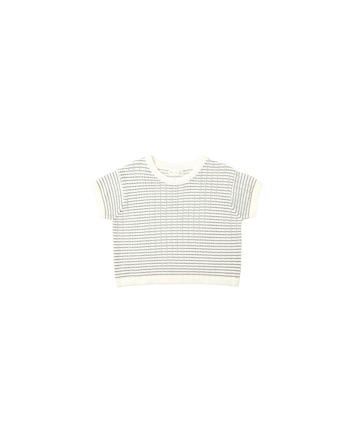 Boxy Crop Knit Tee Dusty Blue Stripe