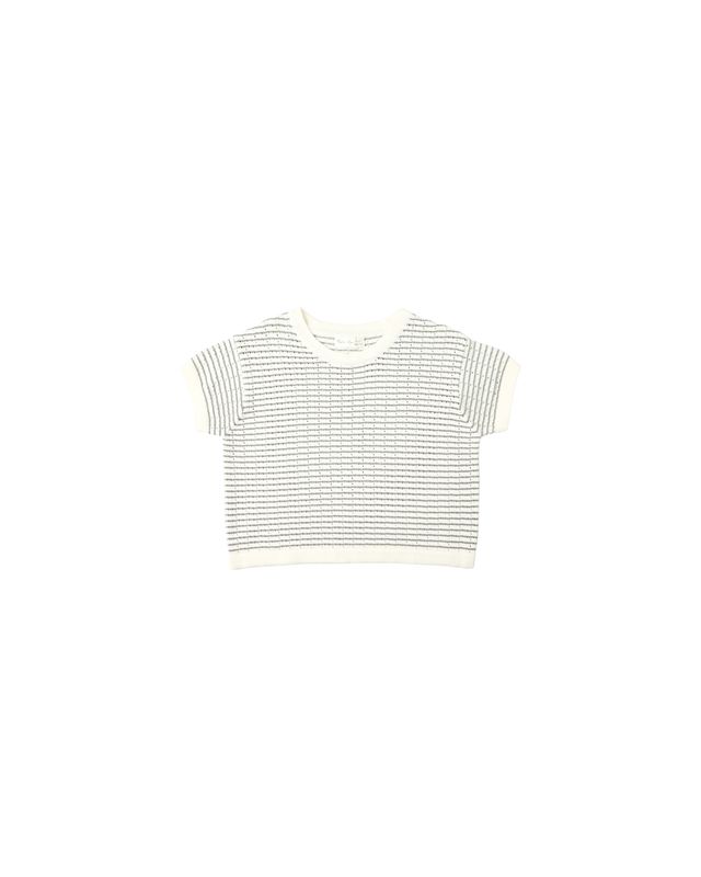 Boxy Crop Knit Tee Dusty Blue Stripe