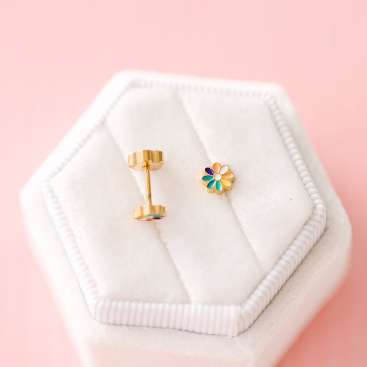 Rainbow Tiny Daisies Screwback Earrings