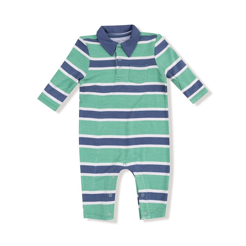 Rugby Stripe Green and Navy Polo Romper