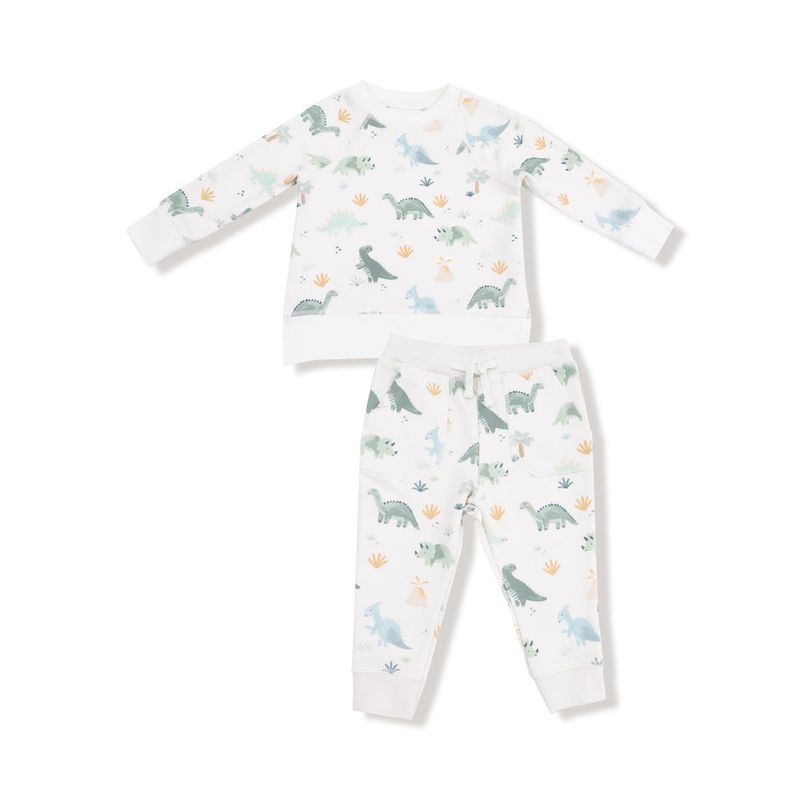 Soft Dinos French Terry Green Raglan Sweatshirt + Jogger Set