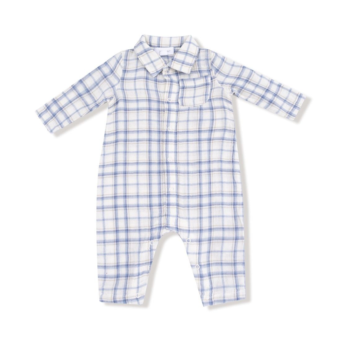Blue Plaid Polo Romper w/ Full Placket