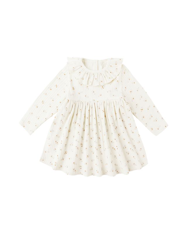 Ruffle Collar Dress Natural Ditsy