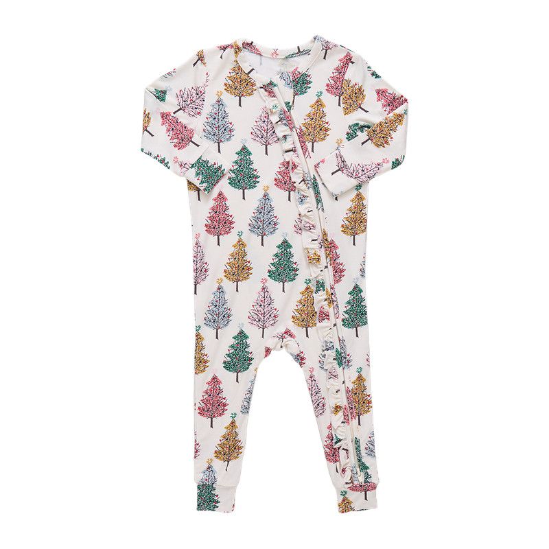 Ruffle Bamboo Romper Multi Christmas Trees