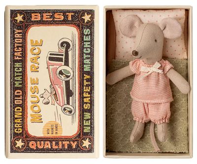 Little Sister Mouse in Matchbox Orange Houndstooth