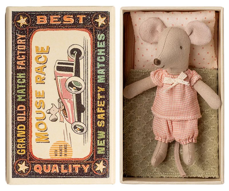 Little Sister Mouse in Matchbox Orange Houndstooth