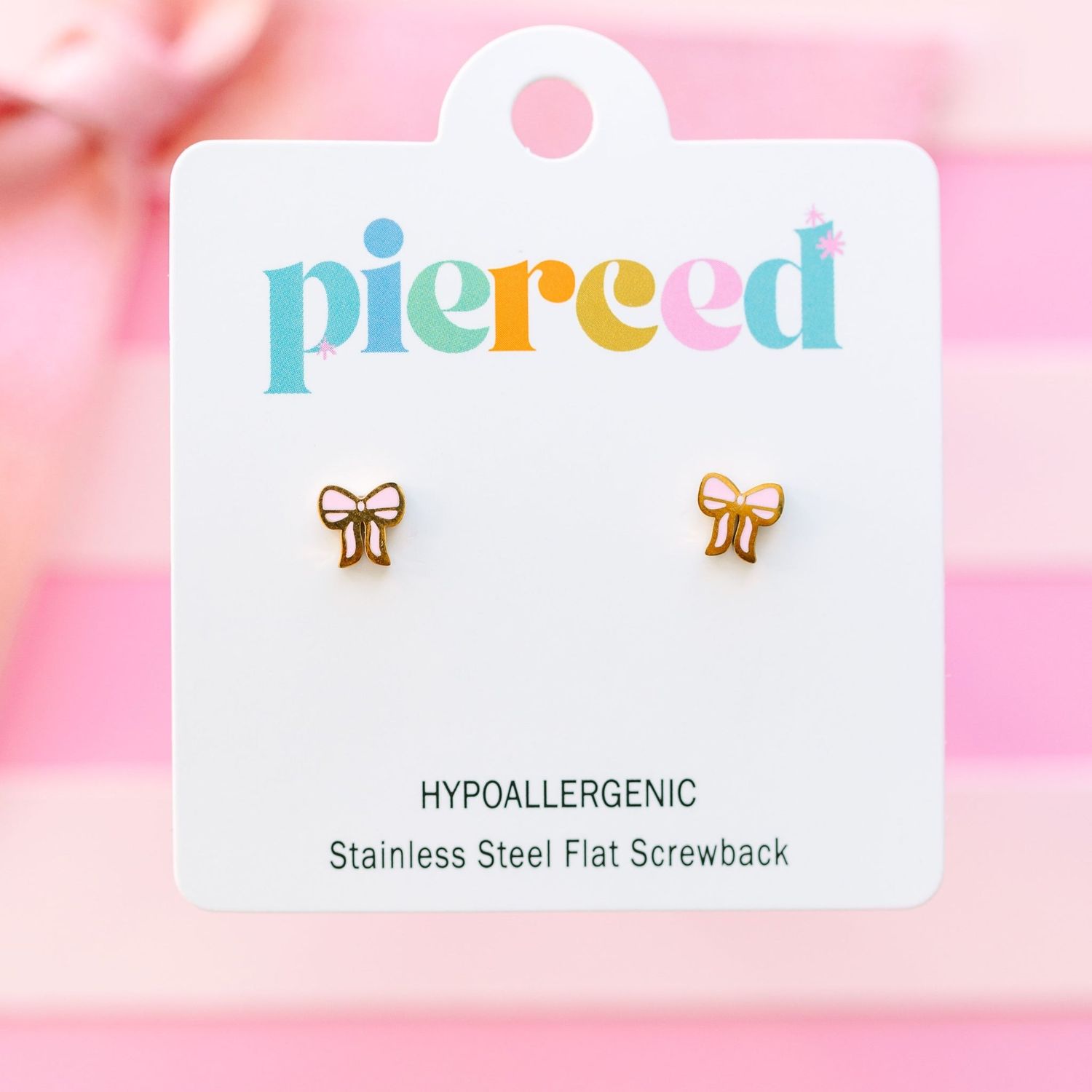 Pink Bow Screwback Earrings