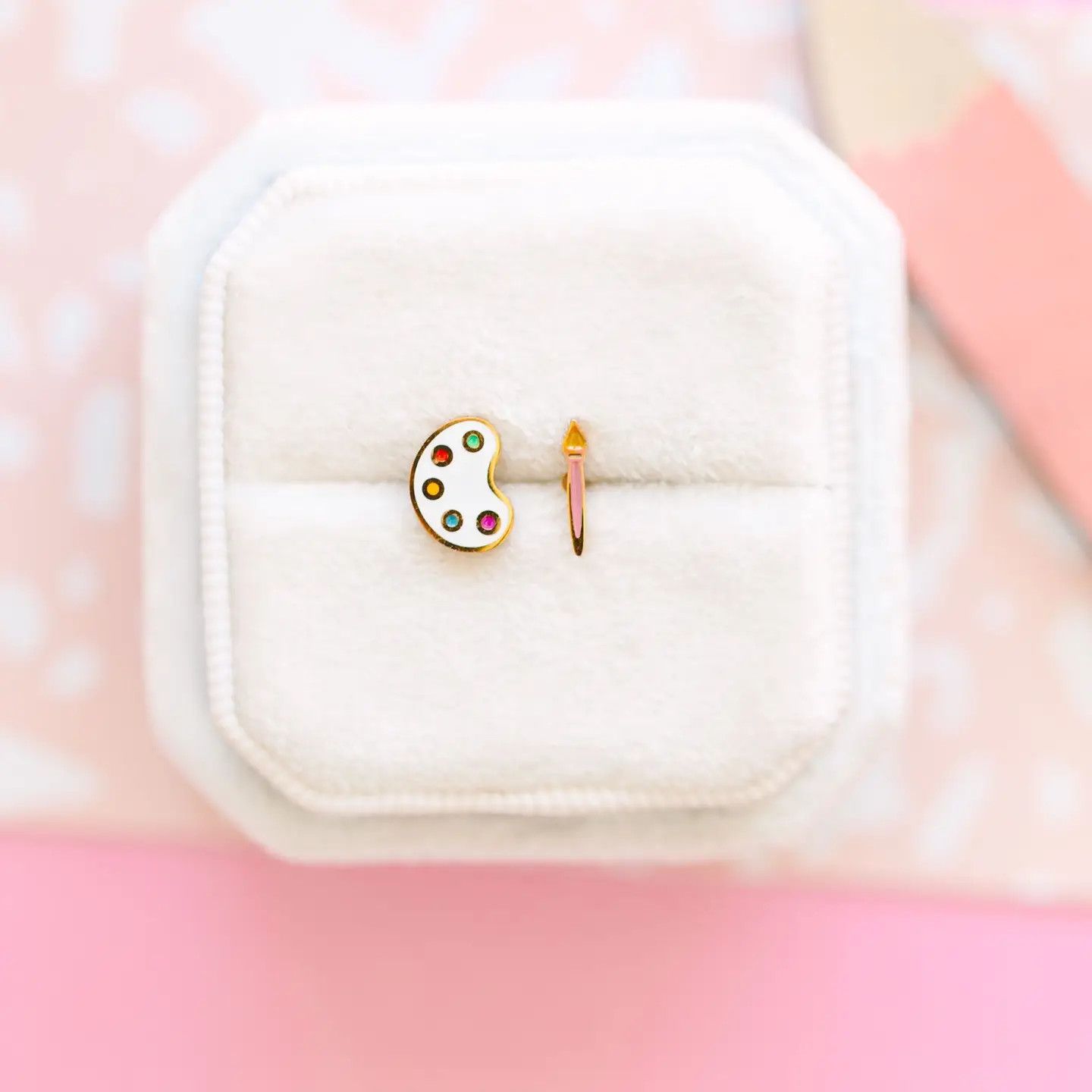 Paint Pallet &amp; Brush Screwback Earrings