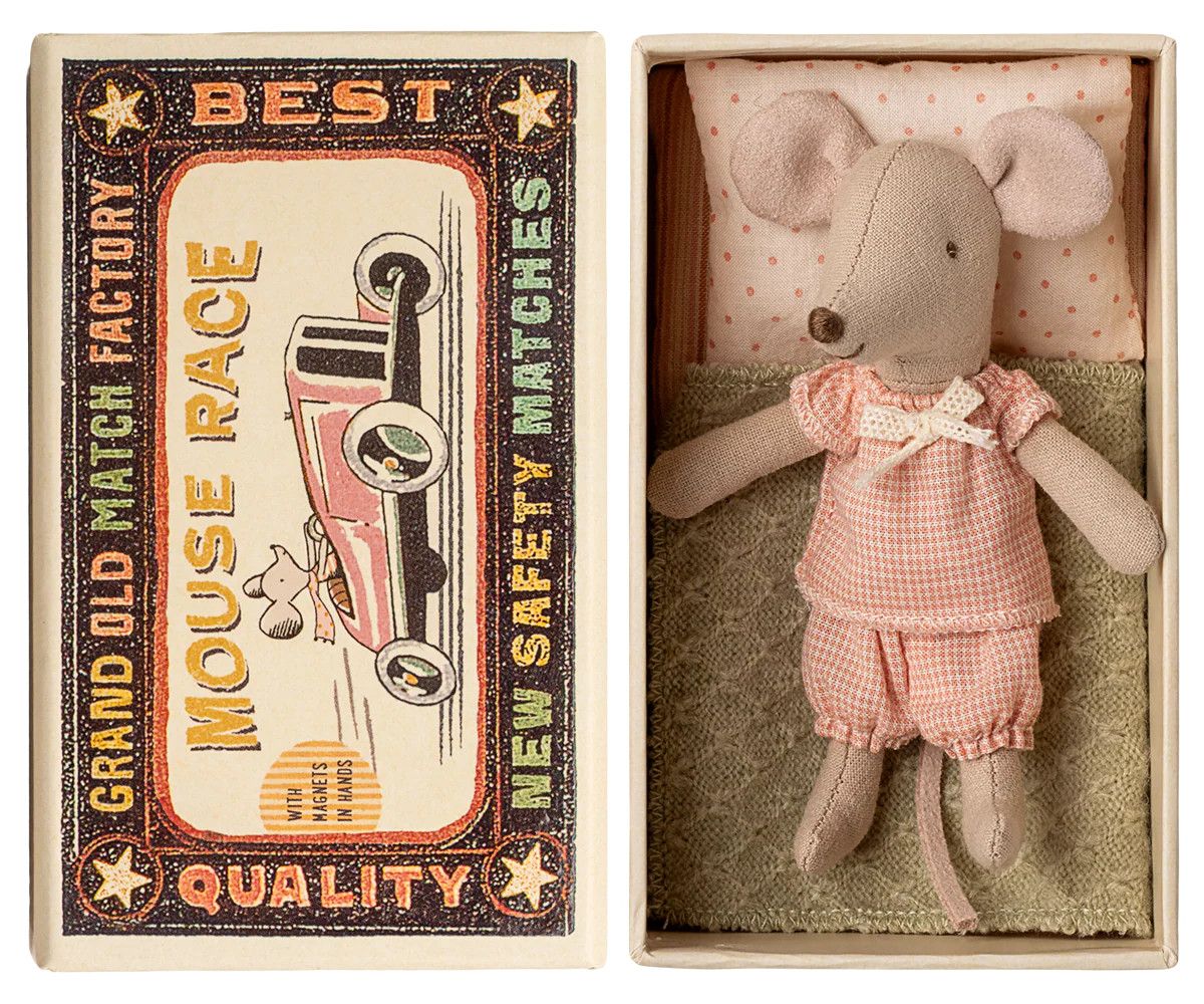 Little Sister Mouse in Matchbox Orange Houndstooth