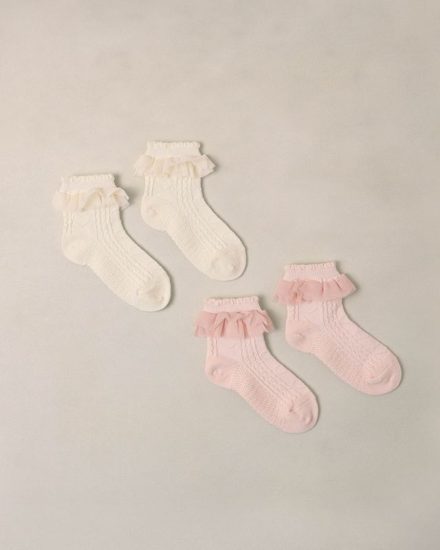 Ruffle Socks 2 Pack Ivory &amp; Blush
