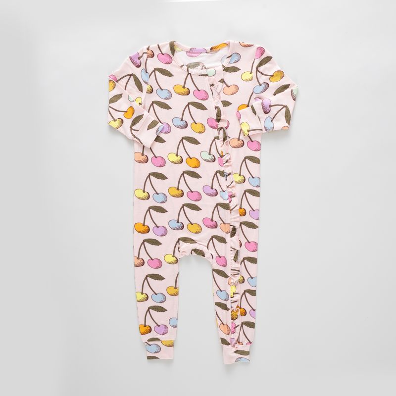 Ruffle Bamboo Romper Cloud Pink Cherry
