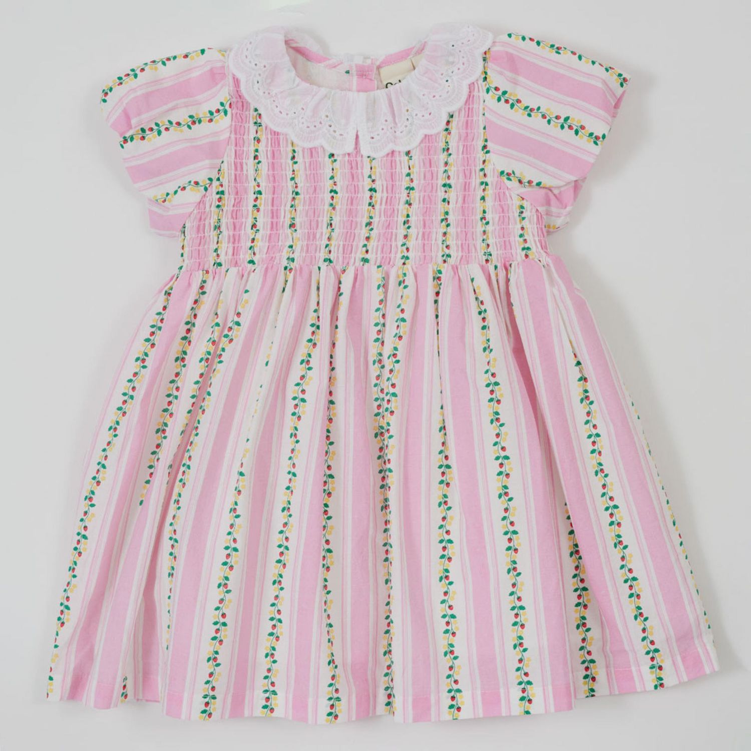 Flo Smocked Dress Antique Stripe Strawberry