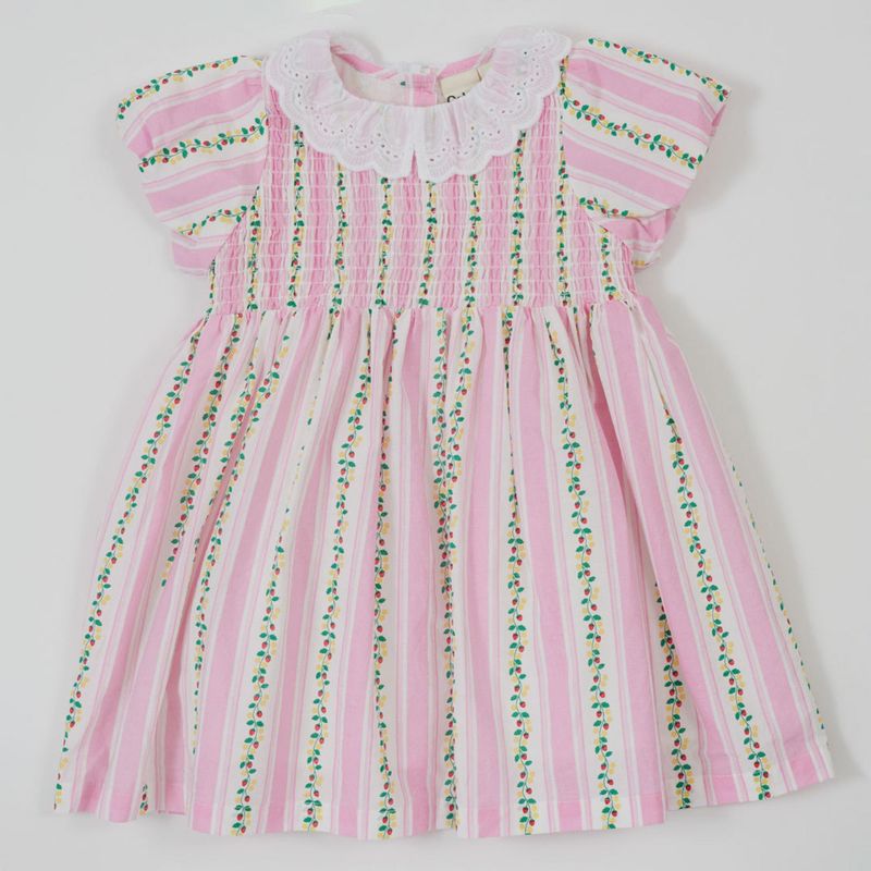 Flo Smocked Dress Antique Stripe Strawberry