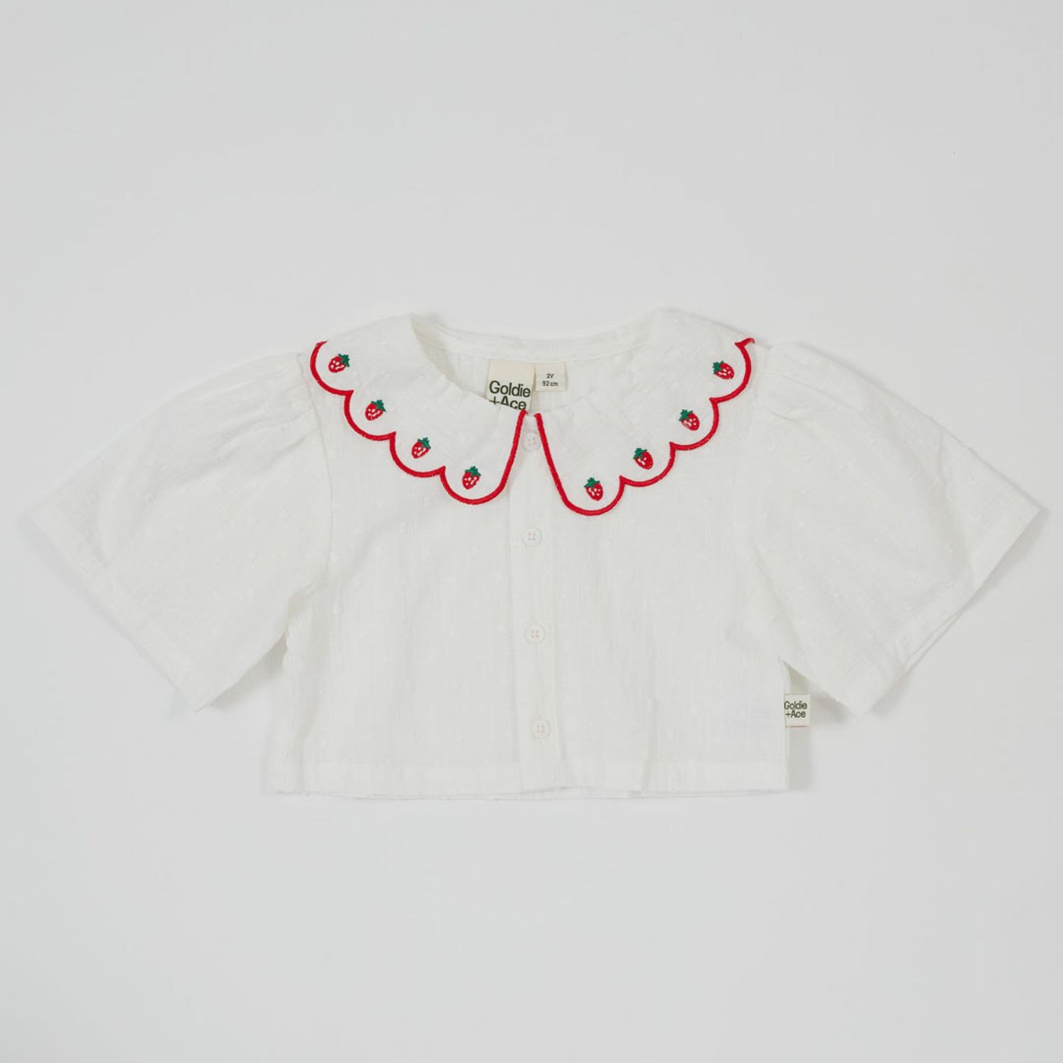 Scallop Collar Strawberry Cropped Blouse