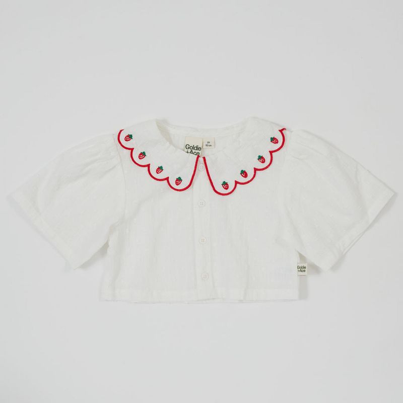 Scallop Collar Strawberry Cropped Blouse