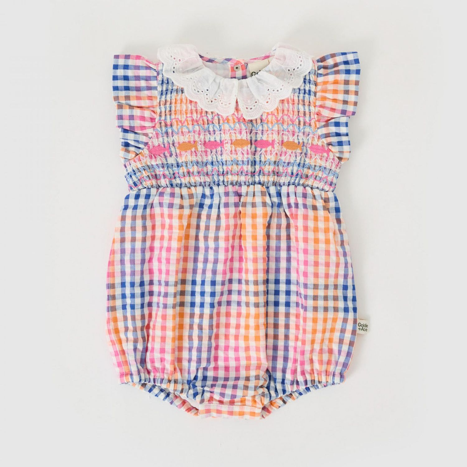 Lani Smocked Romper Rainbow Gingham