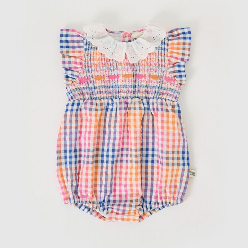 Lani Smocked Romper Rainbow Gingham