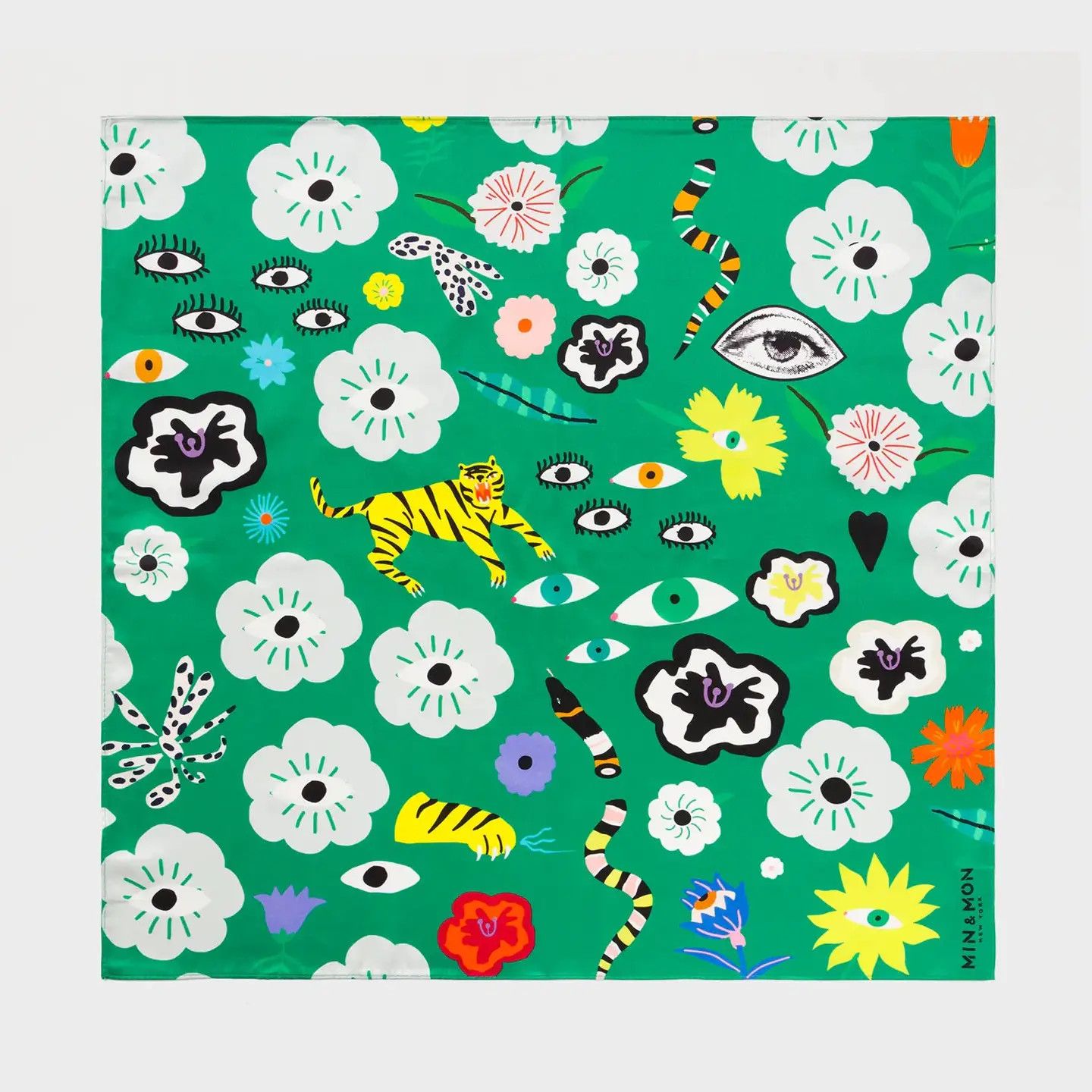 Green Silk Headscarf - Floral Fall