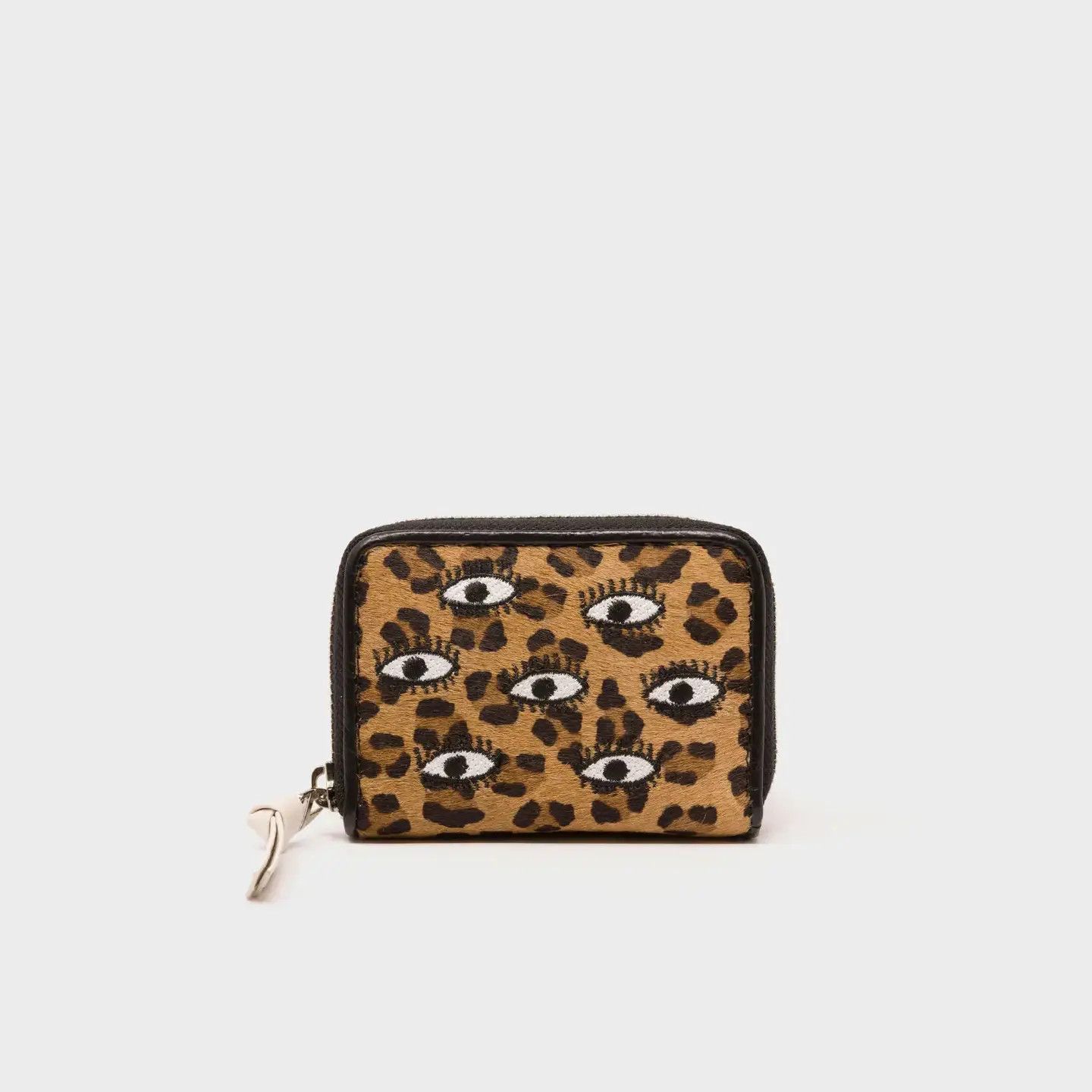 Frodo Animal Print Leather Zip Around Wallet - All Over Eyes Embroidery
