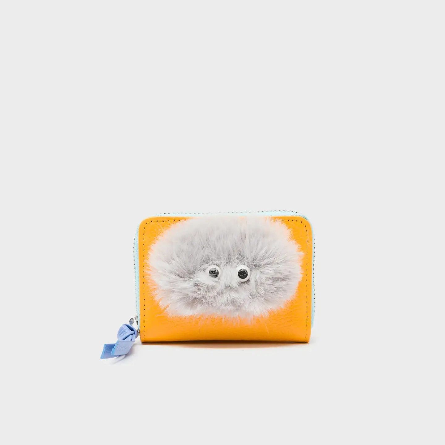 Frodo Marigold Leather Zip Around Wallet - Fuzzy Monster Applique