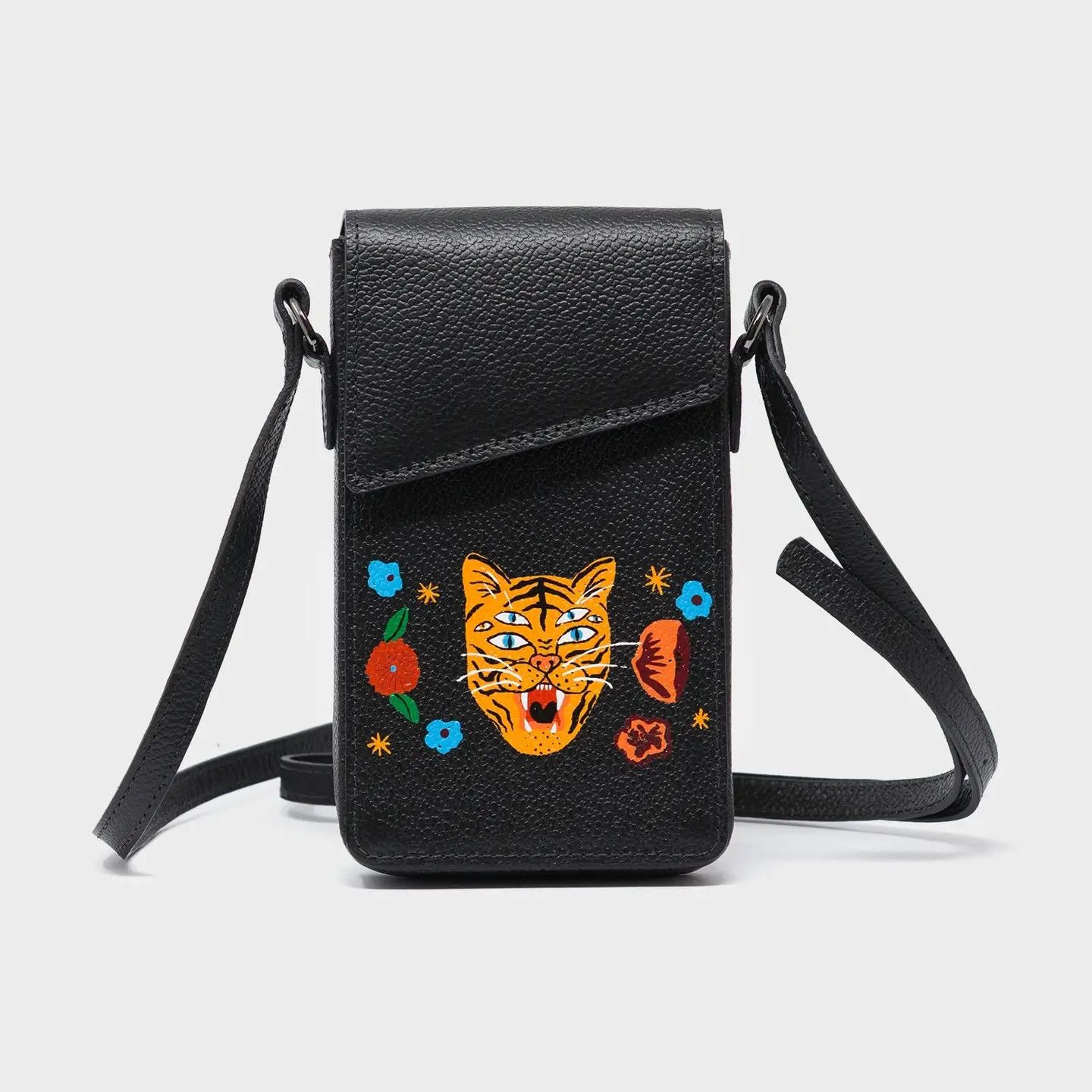 Max Black Cellphone Crossbody Pouch - Happy Tiger Print