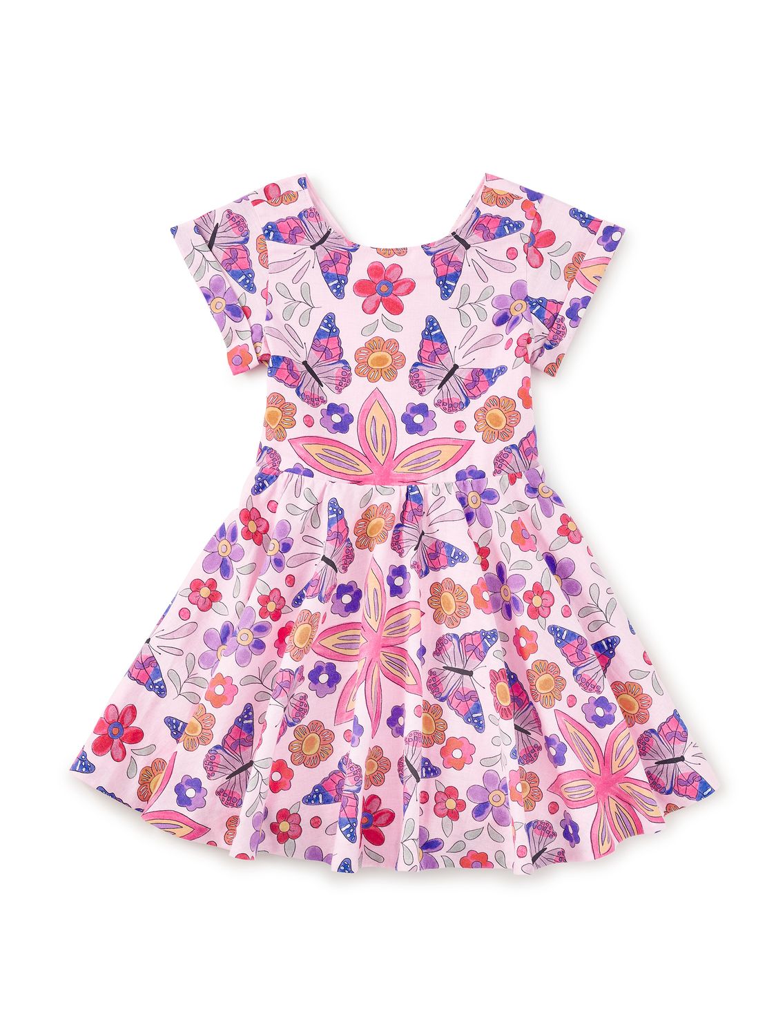 Button Back Skirted Dress Butterfly Tile