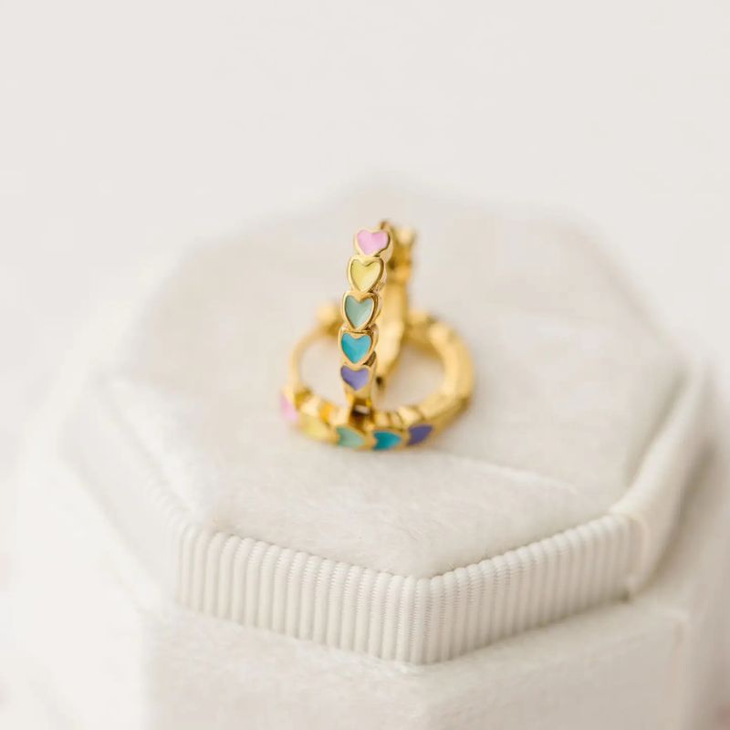 Rainbow Heart Huggies Hoop Earrings