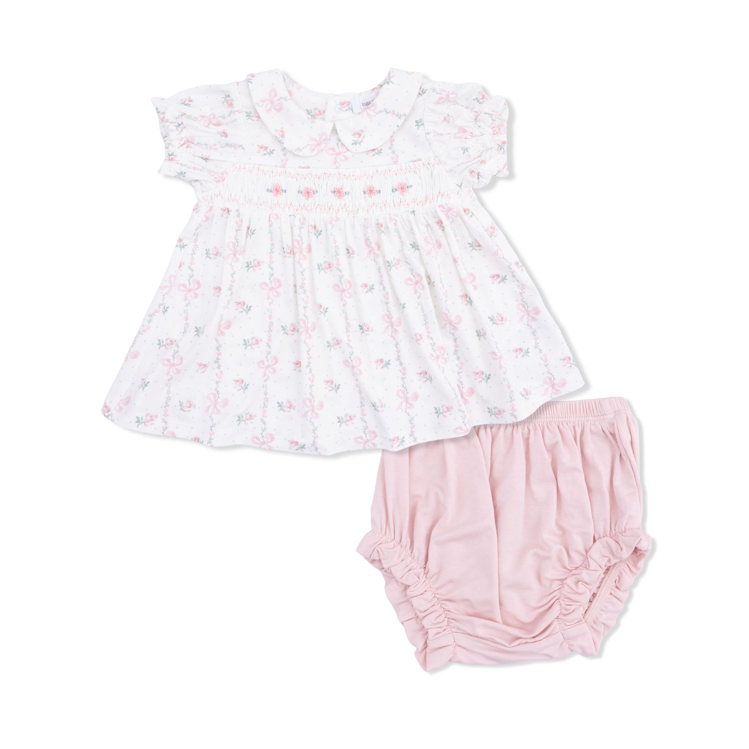 Smocked Dress Set Dainty Buds And Bows 
