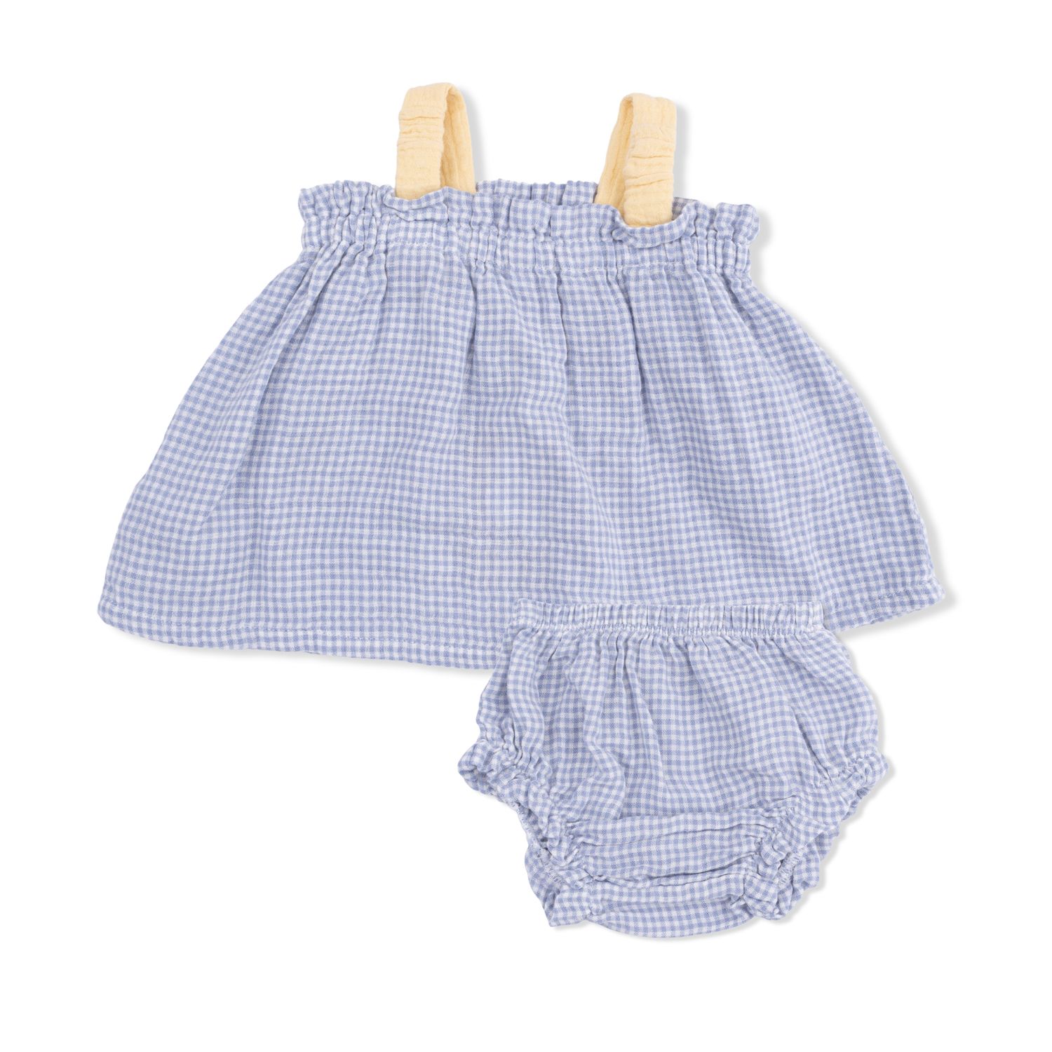 Top With Bows And Ruffle Leg Bloomer Micro Gingham Blue Blizzard 