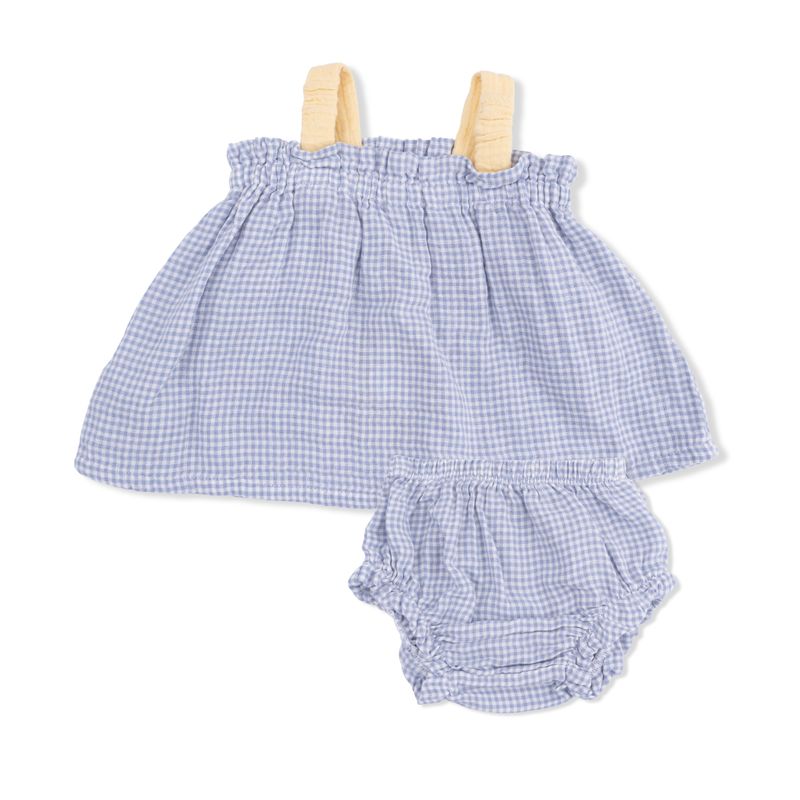 Top With Bows And Ruffle Leg Bloomer Micro Gingham Blue Blizzard 