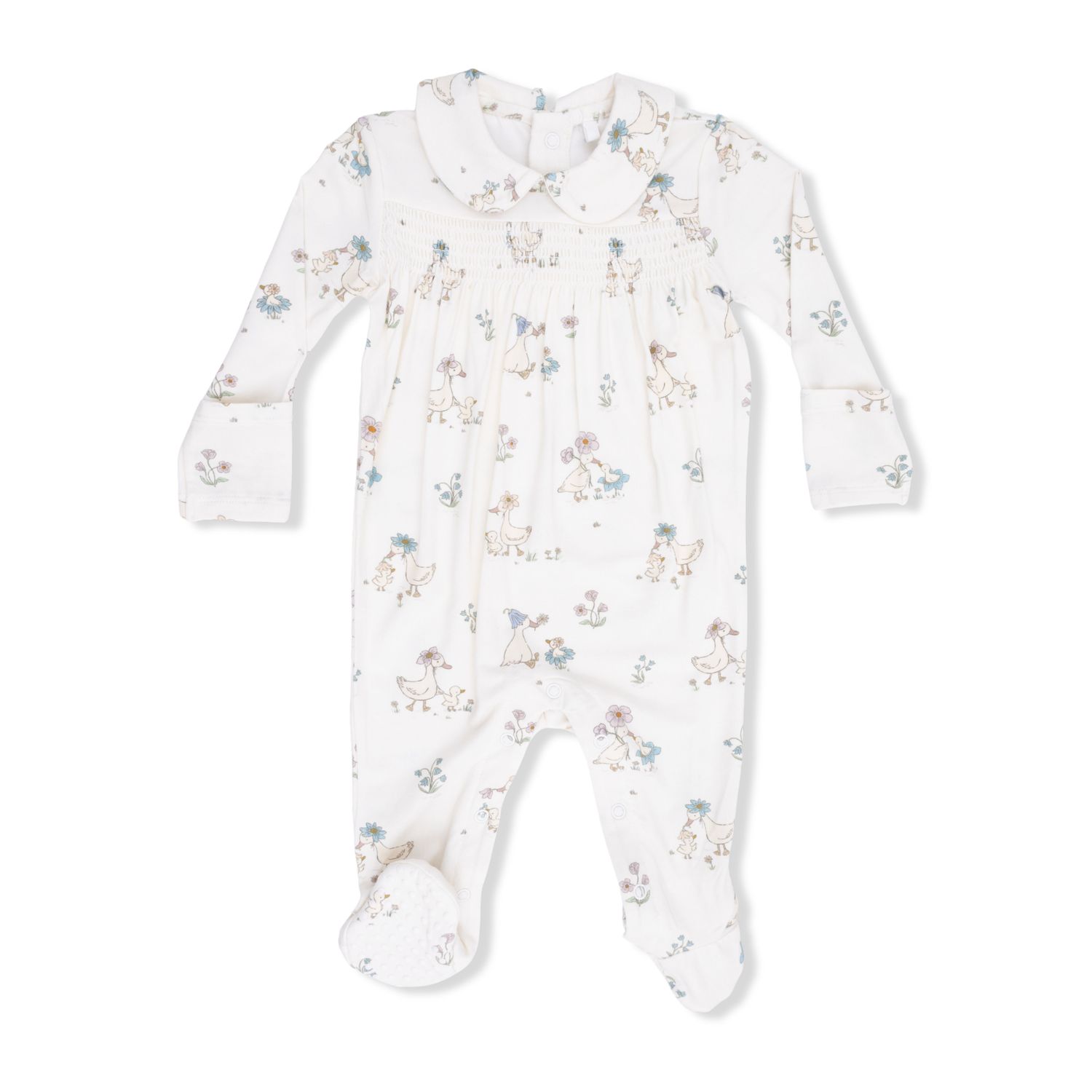 Smocked Peter Pan Snap Footie Flower Ducklings