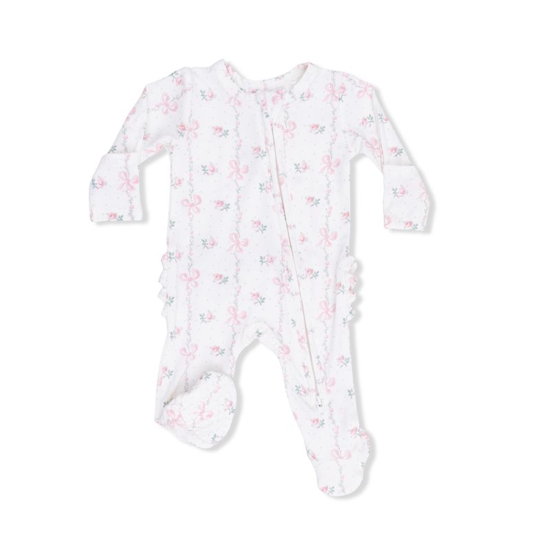 2-Way Ruffle Back Zipper Footie Dainty Buds and Bows