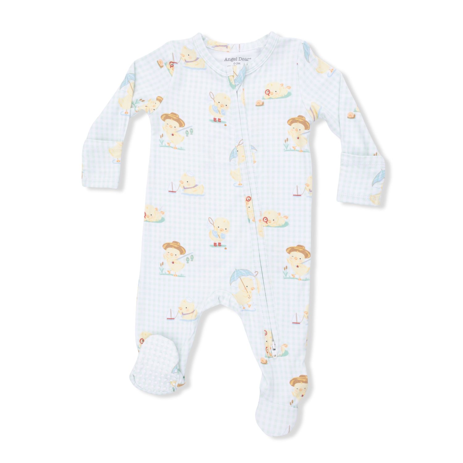 2-Way Zipper Footie Vintage Spring Ducklings Green