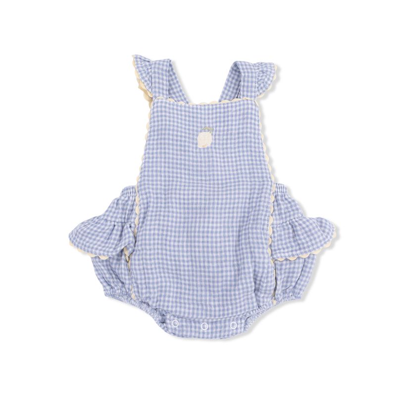 Ric Rac Ruffle Sunsuit Micro Gingham Blue Blizzard  