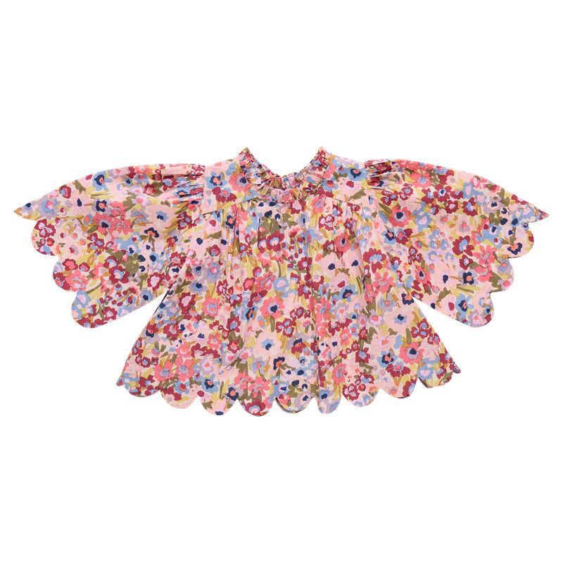 Scallop Misha Top Burgundy Sketched Floral