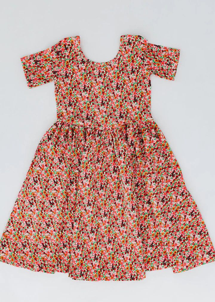 Short Sleeve Twirl Dress in Posy Pop