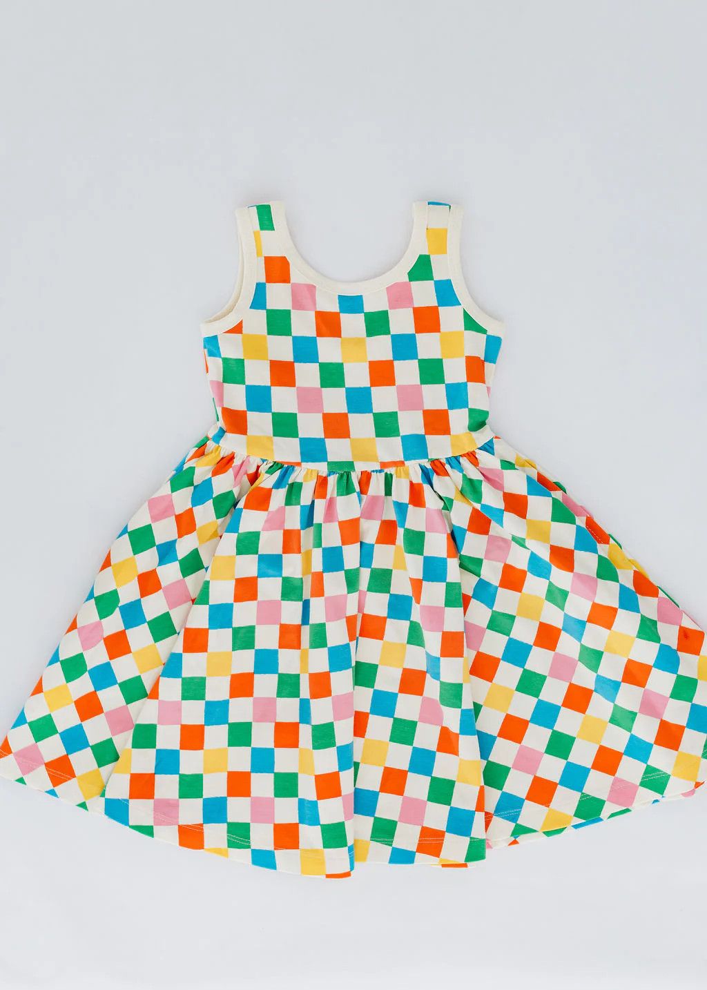 Sleeveless Twirl Dress in Party Checkers