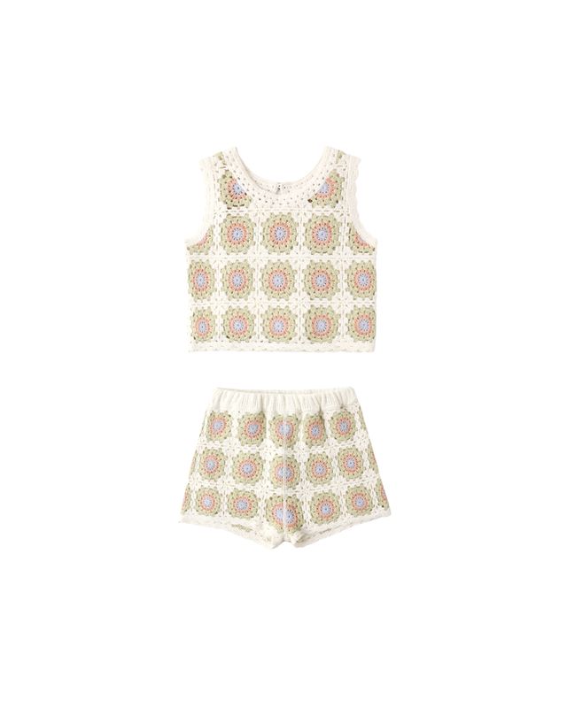 Crochet Tank Set Citron Daisy Check