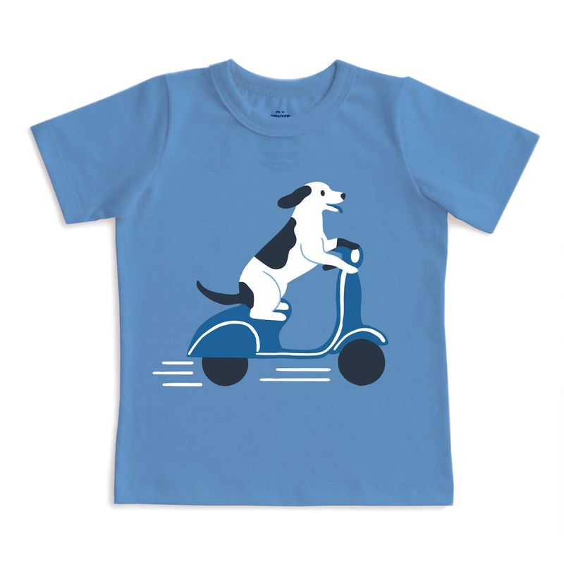 Short Sleeve Graphic Tee Scooter Dog Lake Blue