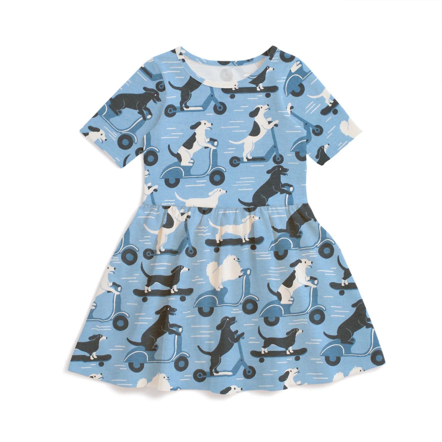 Alberta Dress Dogs on Scooters Blue