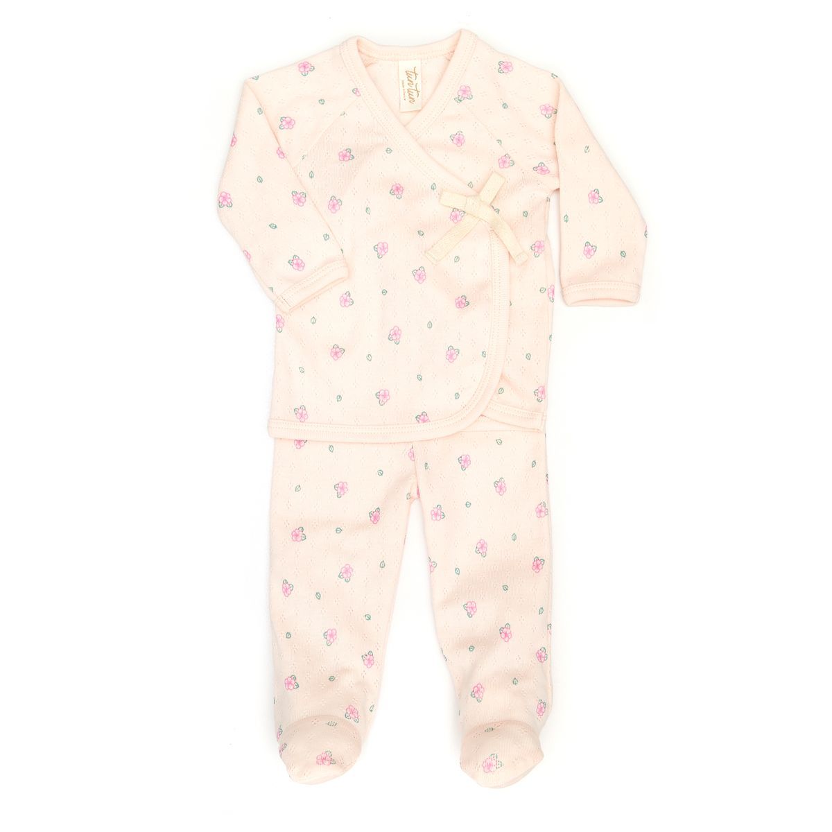 Pointelle Kimono Set Light Pink Flowers